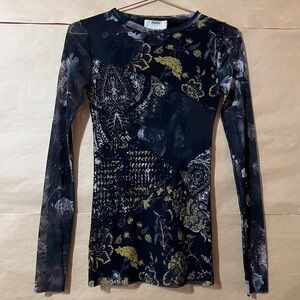 Fuzzi Jean Paul Gaultier Patchwork Mesh Top Long Sleeve Y2K Indie Sleaze Size XS